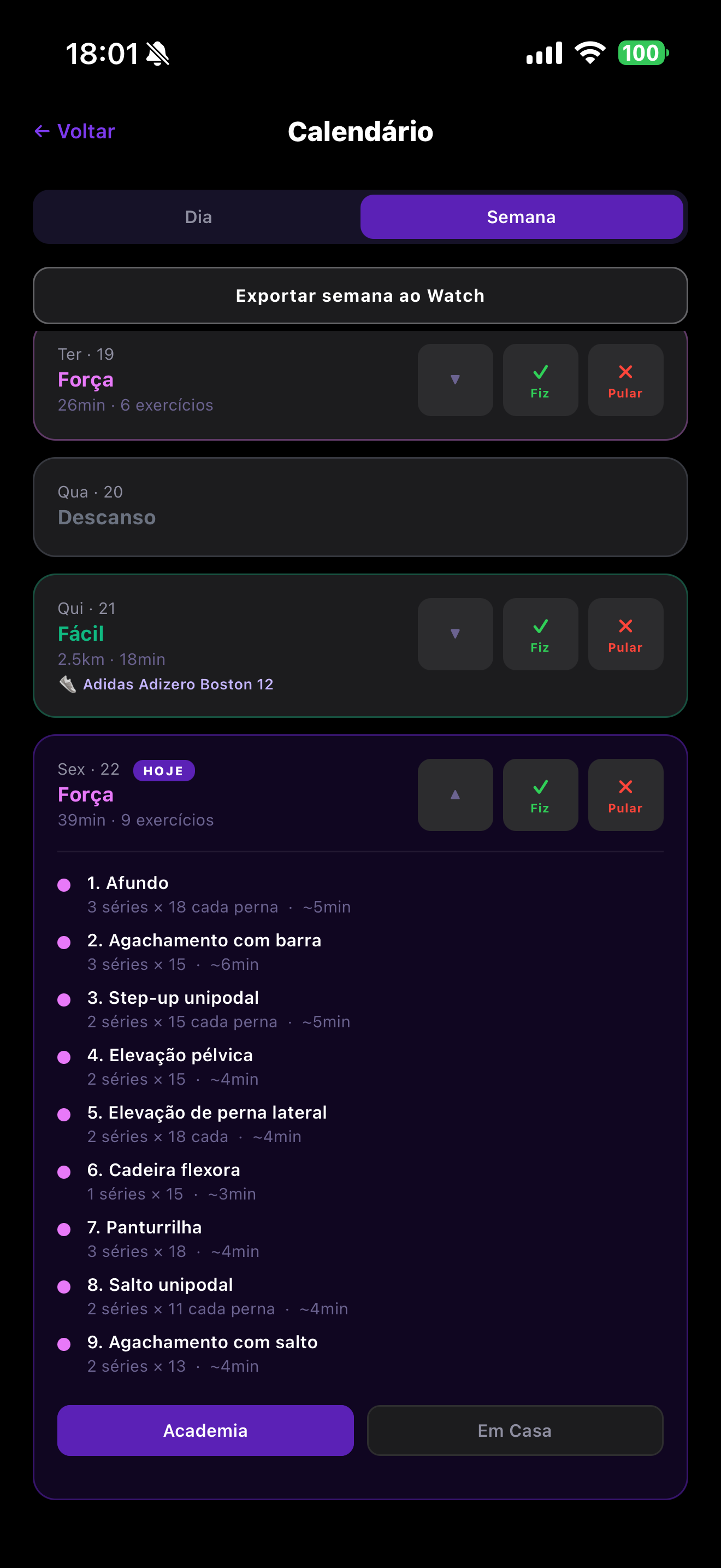 RunCoach — Detalhe do treino