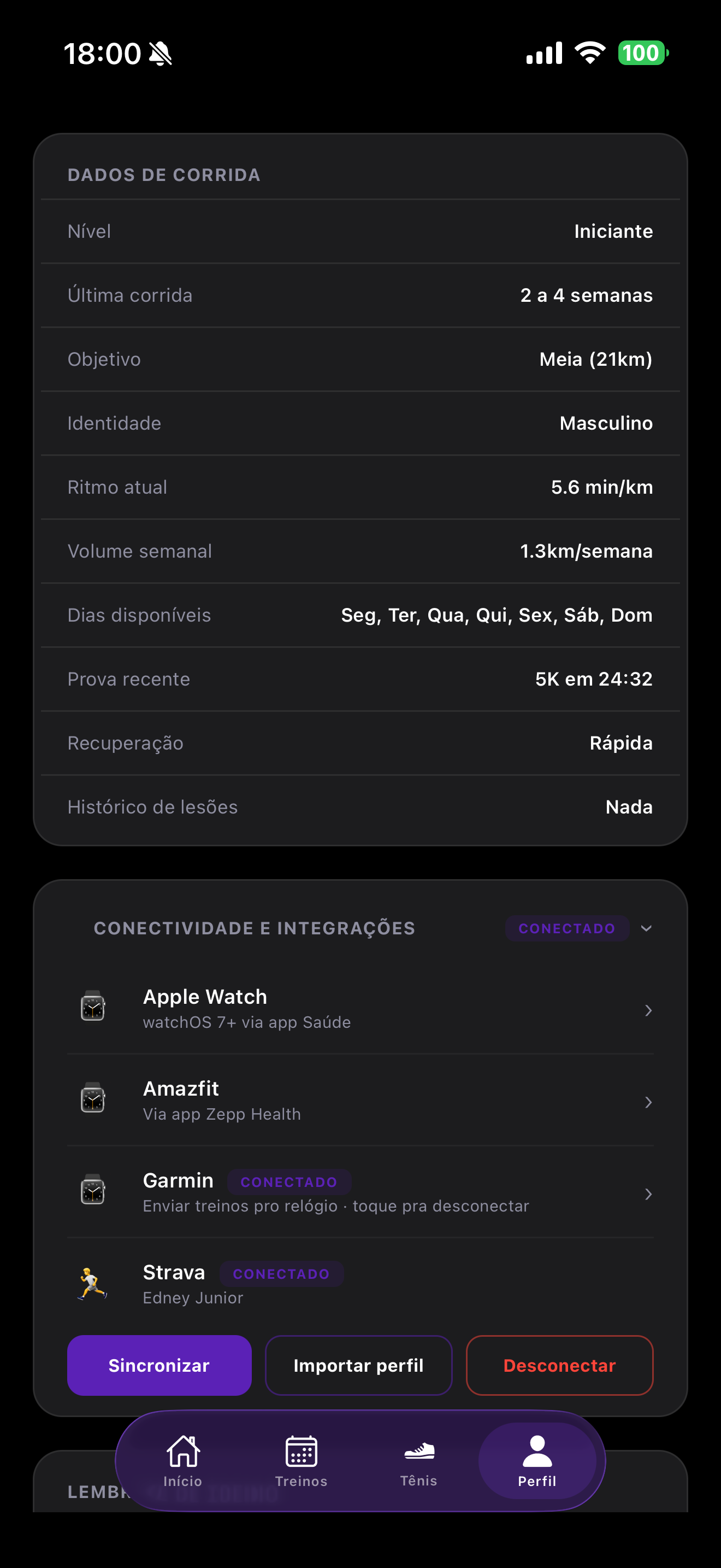 RunCoach — Perfil do corredor